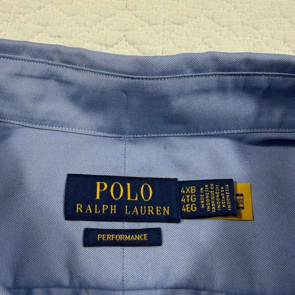 NWT Polo Ralph Lauren Men Performance Button Up Shirt Blue 4XB Wicking Coolmax - Picture 2 of 10